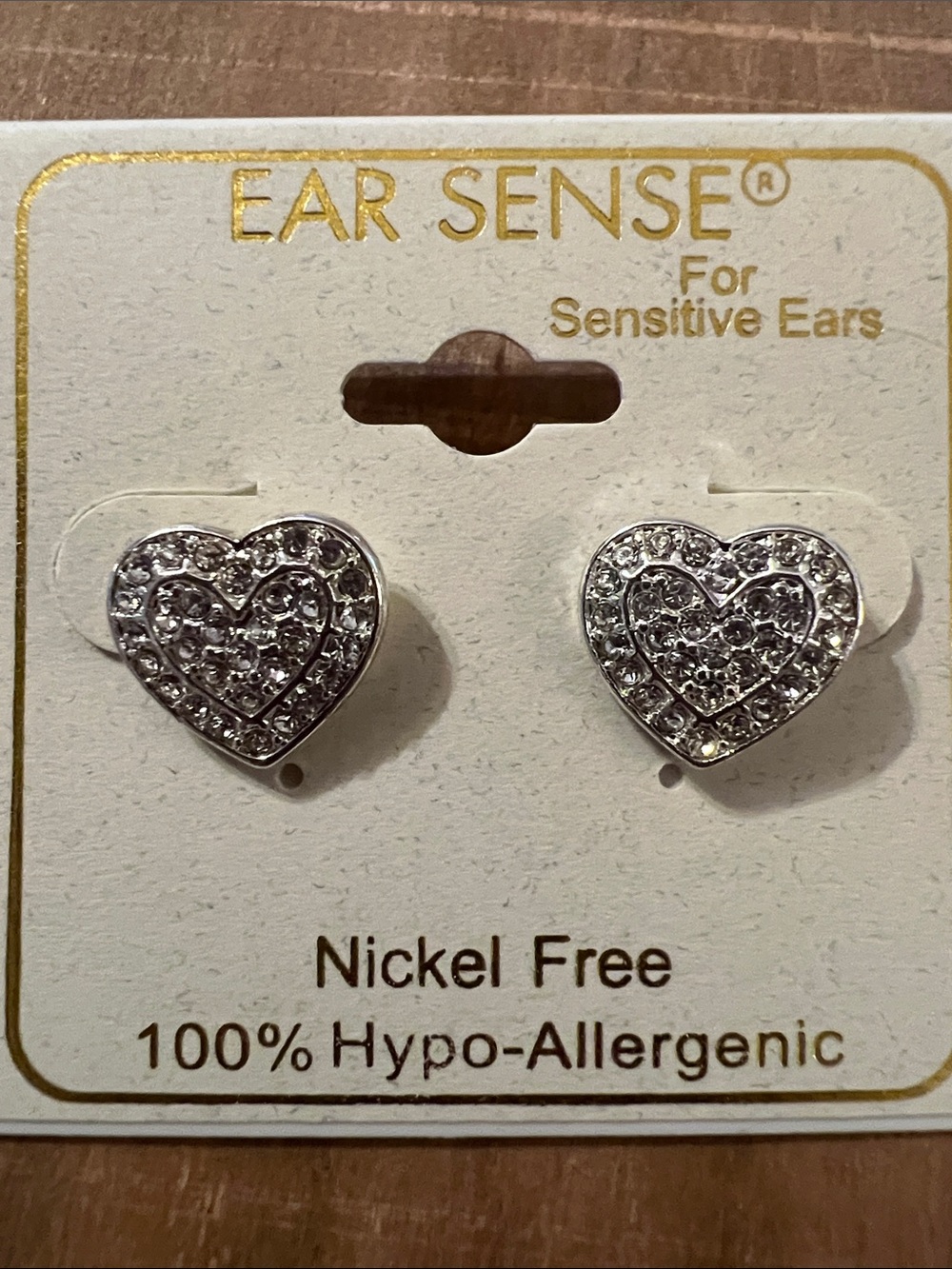 3/$18 Ear Sense Silver Crystal Heart Stud Earrings for Sensitive Ears Lot 782
